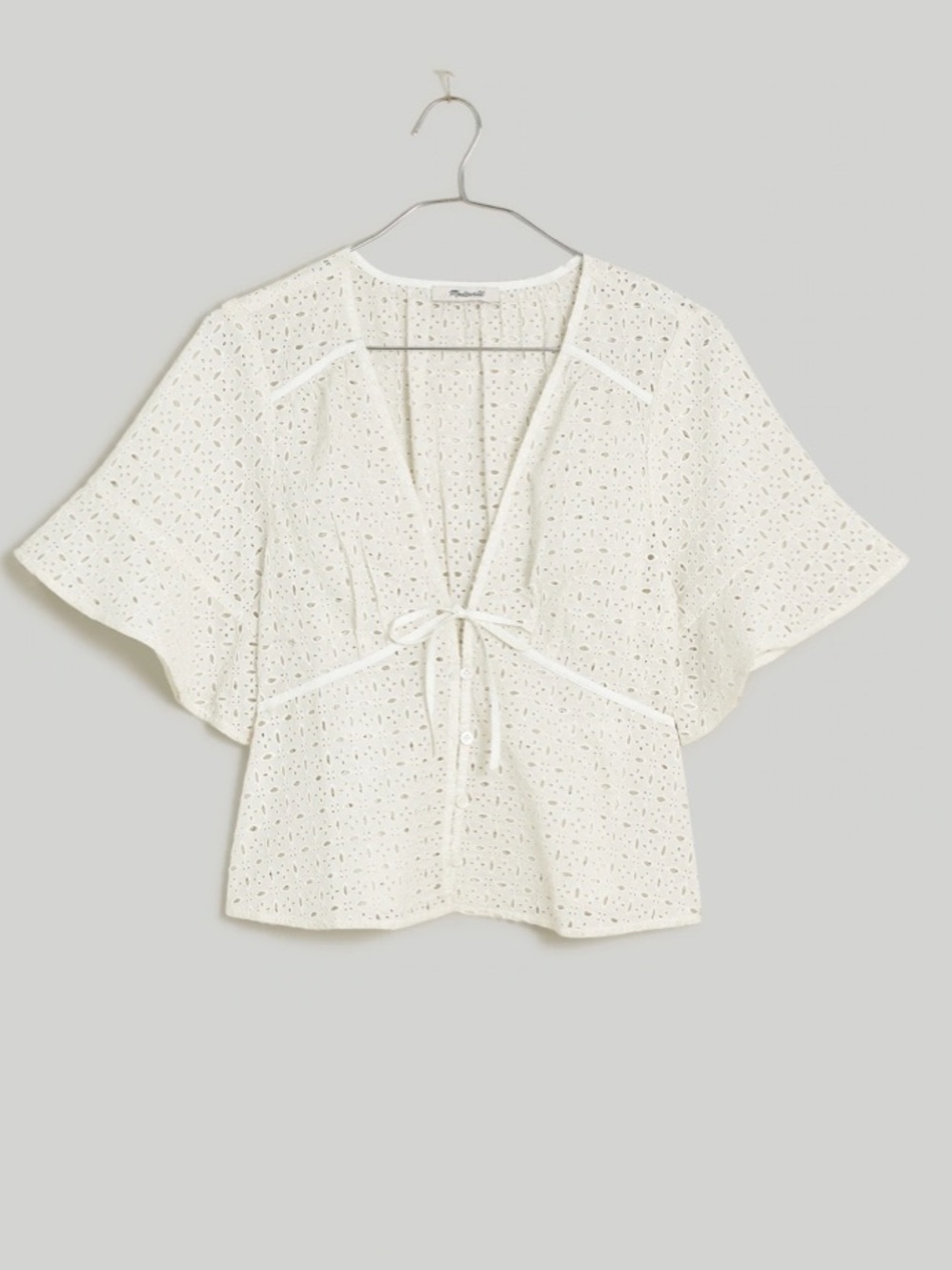 Madewell White Eyelet Tie-Front Peplum Blouse - Picture 4 of 12